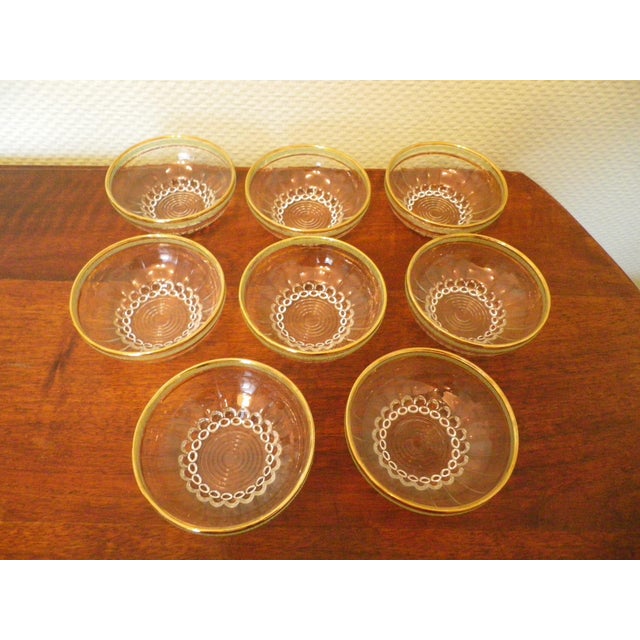 Vintage Molded Clear Glass Bowls with Gilded Edge Trims, 1950s, Set of 8 For Sale - Image 4 of 18