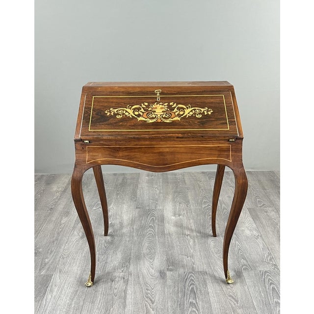 19th Century Louis XV Marquetry Drop-Front Secretary For Sale - Image 10 of 10