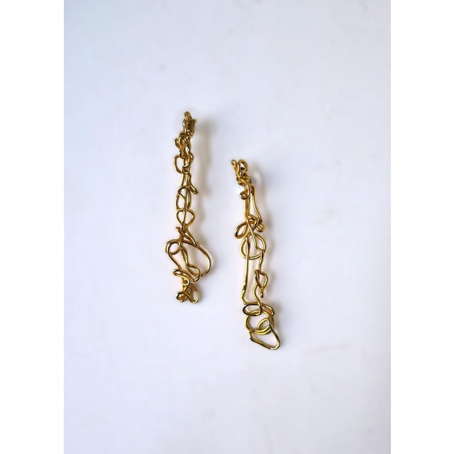Early 21st Century Gold-Tone Abstract Long Drop Earrings, Pair For Sale - Image 5 of 8