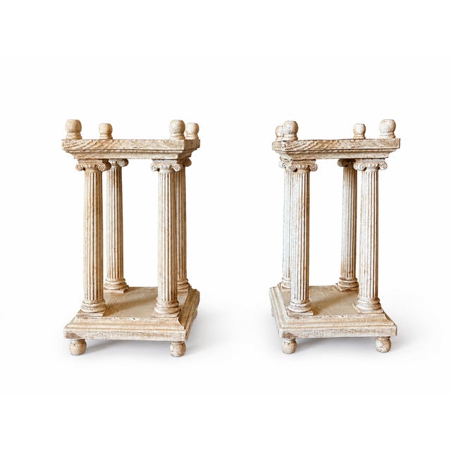 Pair of Vintage Carved and painted Neoclassical architectural miniatures styled after 19th-century Grand Tour souvenirs,...