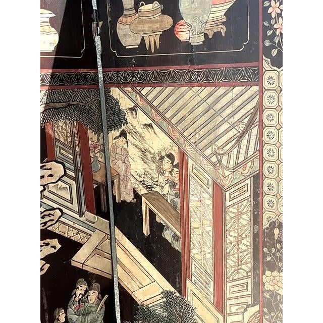 Wood Vintage Chinoiserie Four Panel Folding Screen For Sale - Image 7 of 12