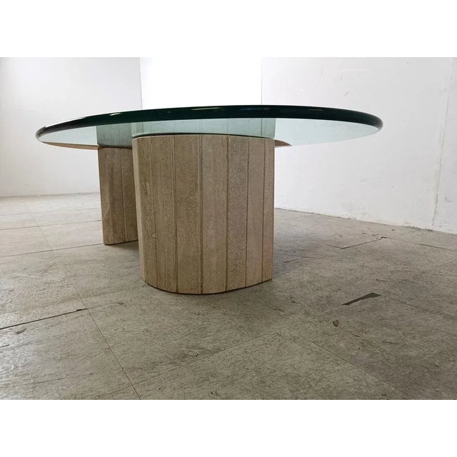 Mid-Century Modern Travertine and Glass Coffee Table, 1970s For Sale - Image 3 of 11
