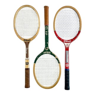 Vintage Americana Boho Chic Wood Wilson Tennis Rackets - Set of 3. For Sale