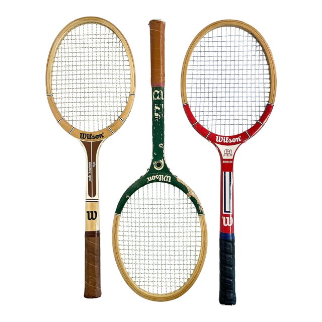 Vintage Americana Boho Chic Wood Wilson Tennis Rackets - Set of 3. For Sale