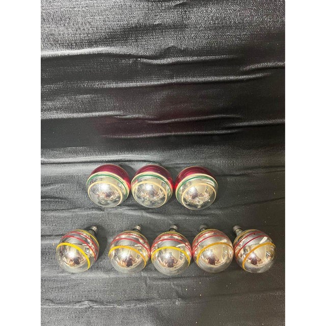 Vintage Lot of 8 Silver Striped Christmas Glass Ball Ornaments Usa For Sale - Image 4 of 10