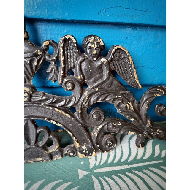Metal Antique Victorian Cast Iron Cherub Architectural Pediment Decorative / Wall Decor - Set of 2 For Sale - Image 7 of 12