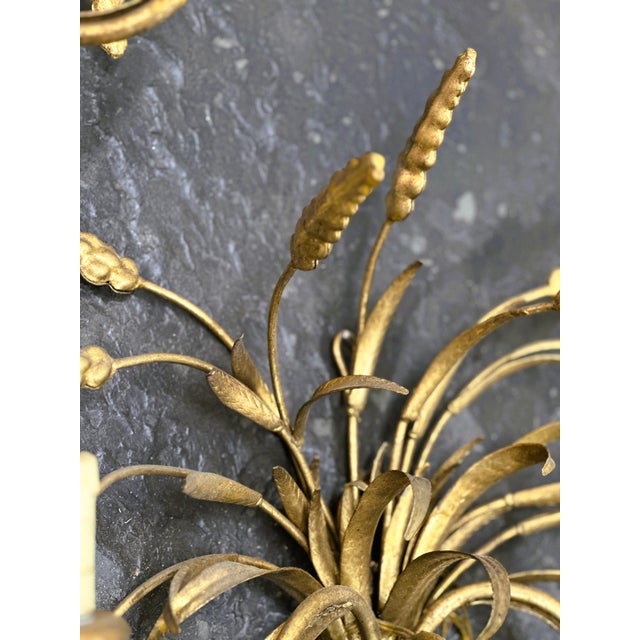 Gold Italian Wheat Sheaf Wall Sconces in Gilt Metal, 1950s, Set of 2 For Sale - Image 8 of 11