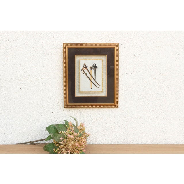 Vintage Indian Framed Art Ceremonial Crossed Swords For Sale In Los Angeles - Image 6 of 6