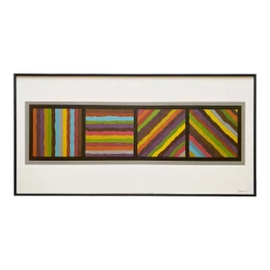 Sol LeWitt Vintage Modernist Framed Extra Large Lithograph Print " Bands ( Not Straight ) in Four Directions " 1999
