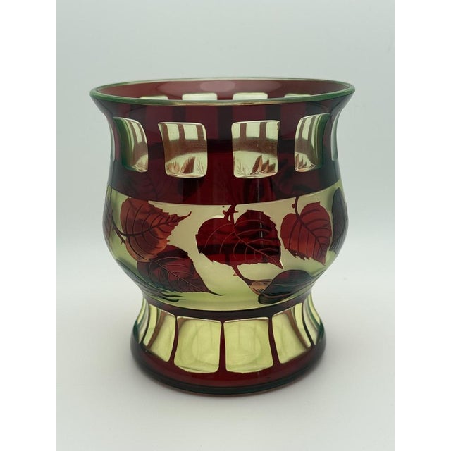 Art Nouveau Vaseline Glass Vase with Ruby Overlay from Val Saint Lambert, Belgium, 1900s For Sale - Image 4 of 9