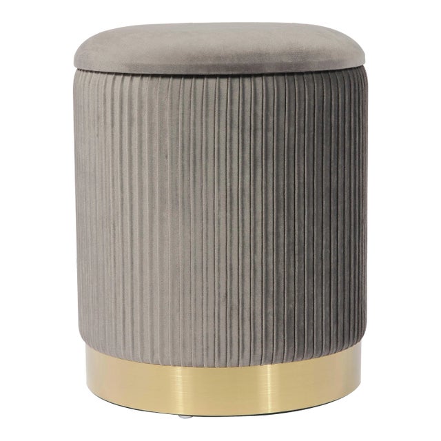 Zoe Grey Velvet Storage Ottoman For Sale