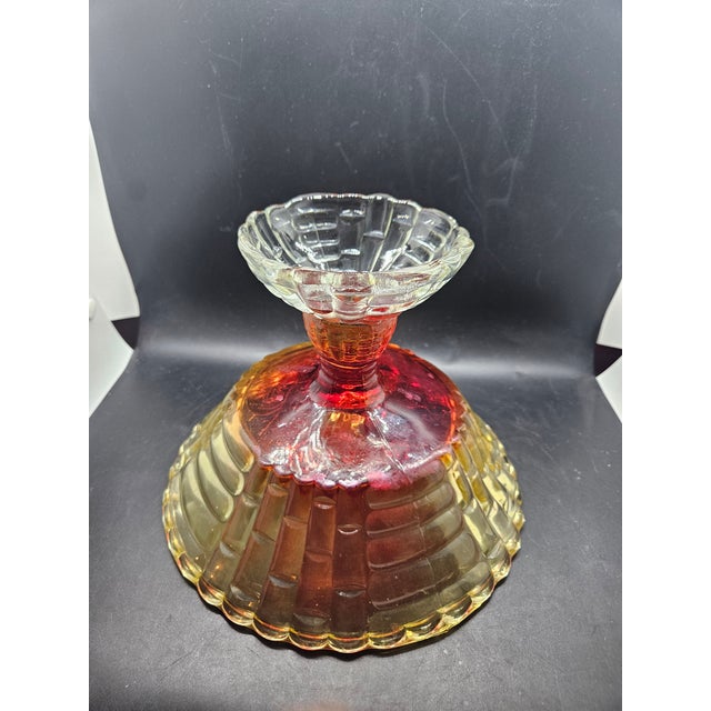 1950s Vintage 1950s Jeannette Glass Louisa Amberina Pattern Pedestal Fruit Bowl. For Sale - Image 5 of 5