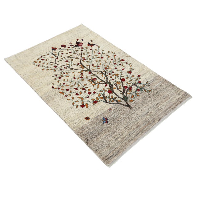 Tribal Ivory Color Fine Hand Knotted Persian Gabbeh For Sale - Image 3 of 4