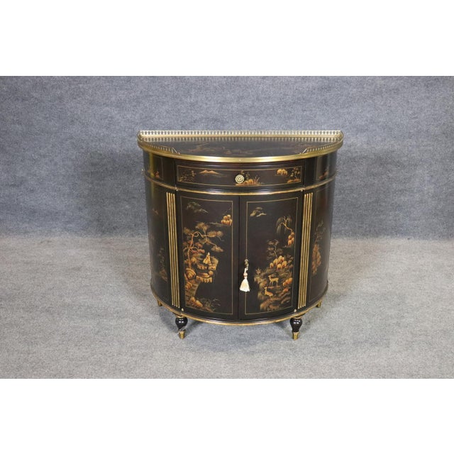 Chinoiserie Theodore Alexander New Old Stock Painted Chinoiserie Demilune Commode For Sale - Image 3 of 15