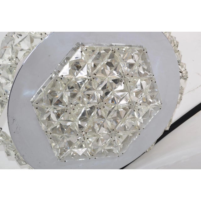 Kinkeldey 1970s Kinkeldey German Mid-Century Modern Chrome & Crystal Flush Mount Ceiling Light Fixture For Sale - Image 4 of 13