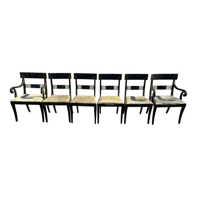 Chinoiserie Painted Dining Chairs Set of 6 For Sale