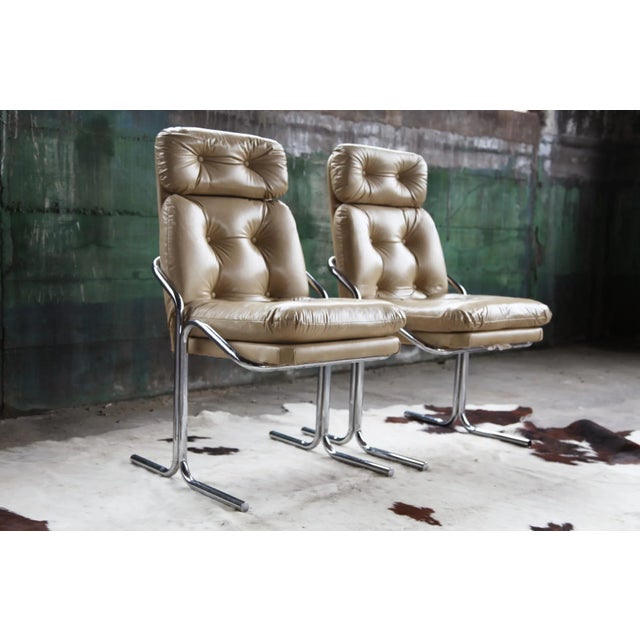 Excellent cutting edge post modern Pair of 2 Chrome accent / dining chairs. All original Mid Century, in great vintage...