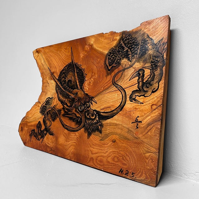 Japanese Wooden Wall Art with Dragon Painting, 1990s For Sale - Image 10 of 14