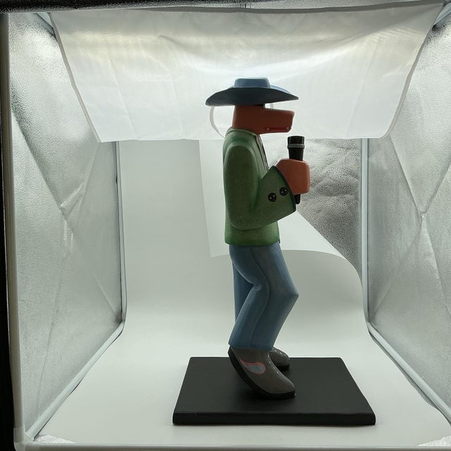 Mint 1990s Attributeed to Markus Pierson Coyote Sculpture 22” Painted Resin Cowboy Figurine Mint For Sale - Image 8 of 11