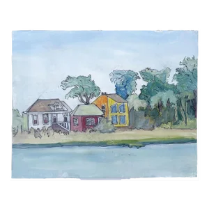"Beach House" Original Landscape Mixed Media Painting -