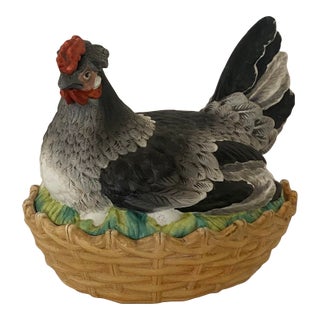Staffordshire Hand Painted Hen on Nest With Eggs For Sale
