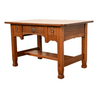 Stickley Brothers Style Antique Mission Oak Arts & Crafts Desk or Writing Table, Circa 1910 For Sale