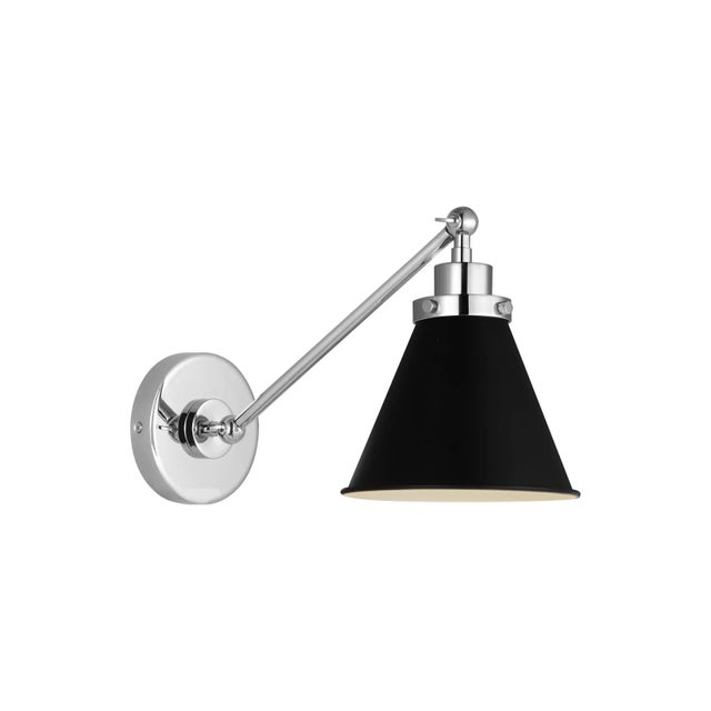 Chapman & Myers by Visual Comfort Studio Wellfleet Single Arm Cone Task Sconce, Midnight Black & Polished Nickel For Sale In Greenville, SC - Image 6 of 6