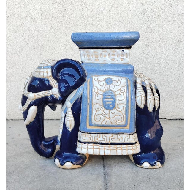 1960s Vintage Elephant Shaped Ceramic Garden Stool or Plant Stand, Belgium, 1960s For Sale - Image 5 of 10