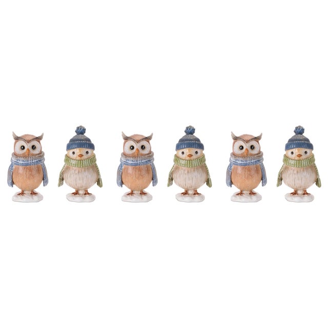 Winter Owl and Bird Figurines (Set of 6) For Sale In Chicago - Image 6 of 6