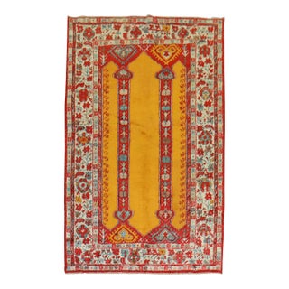 Bright Saffron Antique Angora Oushak Rug, Early 20th Century - 3'11" x 6'1" For Sale