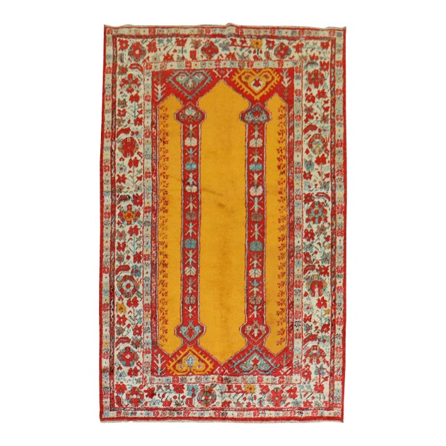 Bright Saffron Antique Angora Oushak Rug, Early 20th Century - 3'11" x 6'1" For Sale