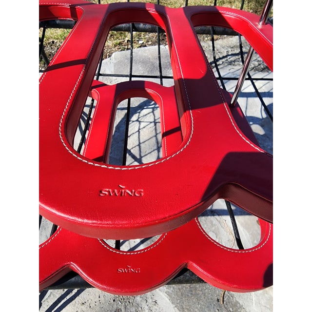 Mid-Century Modern 1970s Mid Century Modern Authentic Swing Design Italy Red Leather & Chrome Wine Rack –6-Bottle For Sale - Image 3 of 16