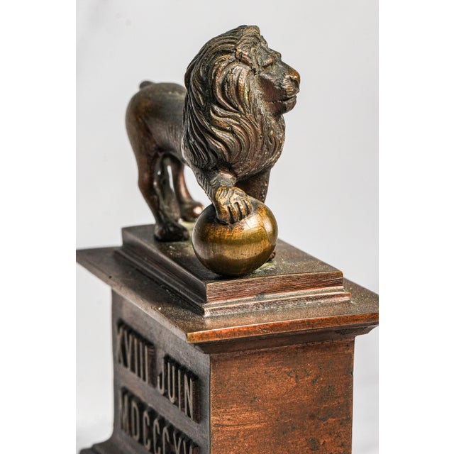 Heavy 19th Century Miniature Model Antique Grand Tour Waterloo Lion Brass Souvenir Butte Du Lion Monument France Home Decor For Sale In New York - Image 6 of 11