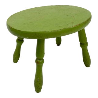 Vintage Primitive Green Wood Stool For Sale
