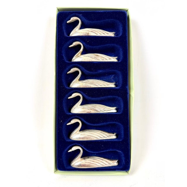 Vintage French Silver Plated Swan Knife Rest by Oliver Saint Honore, 1950s, Set of 6, in Flawless conditions. Designed...