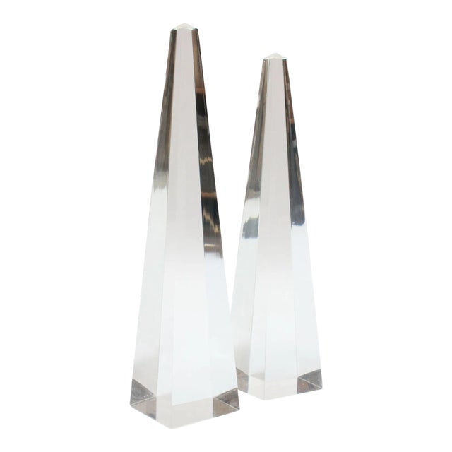 Pair of Large Vintage Lucite Decorative Obelisks For Sale