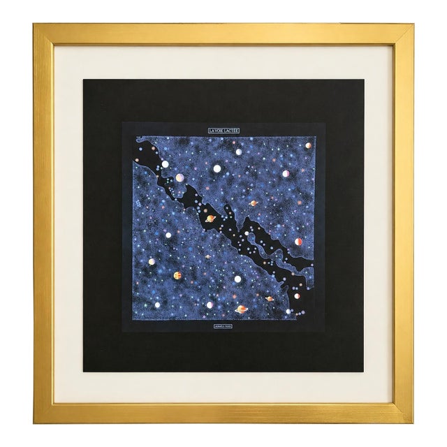 Authentic Oigional Hermès “La Voie Lactée” Framed Art Print in Gold Frame Art Advirtisement For Sale