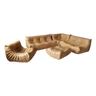 Togo Set in Camel Leather, 1970s, Set of 5 For Sale
