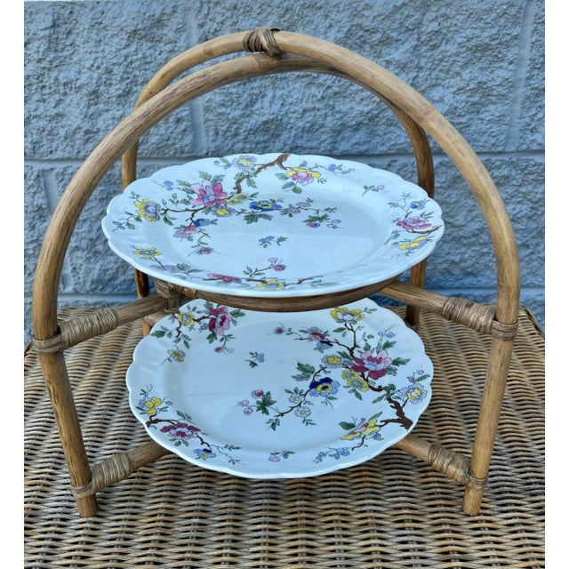 Bamboo Rattan Tiered Folding Plate Stand For Sale In Charleston - Image 6 of 8