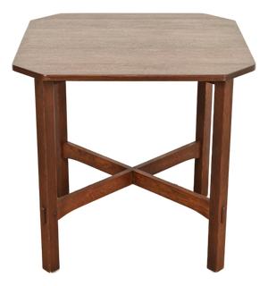 L. & J. G. Stickley Antique Mission Oak Arts & Crafts Clip Corner Lamp Table or Center Table, Circa 1910