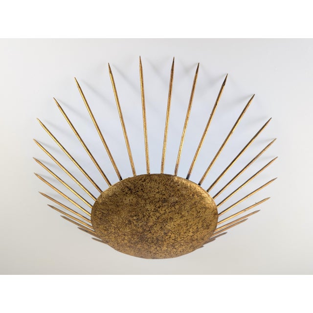 Gold Neoclassical Style Hammered Gold Sun Pendant Lamp, 1970s For Sale - Image 8 of 8