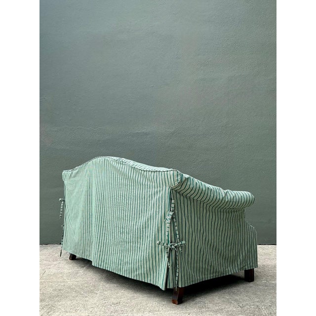 Vintage Striped Slip Covered Camelback Loveseat For Sale - Image 13 of 18