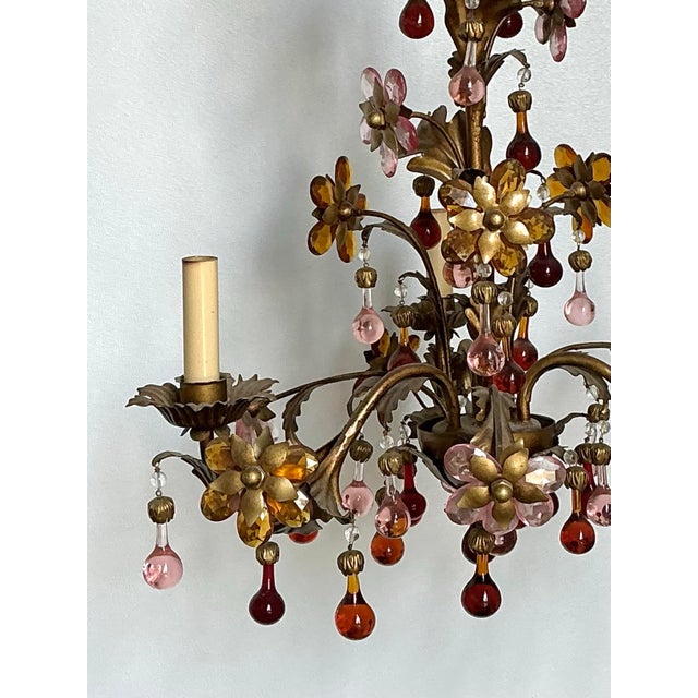 Metal Vintage Italian Murano Glass Floral Chandelier For Sale - Image 7 of 12