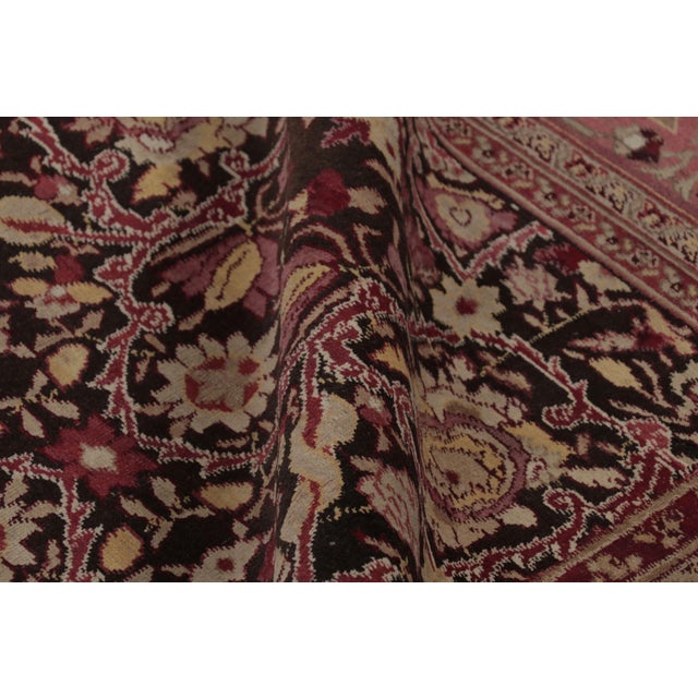 Black Vintage Indian Agra Floral Wool Rug in Brown & Black , by Rug & Kilim, 1980-1989 For Sale - Image 8 of 9