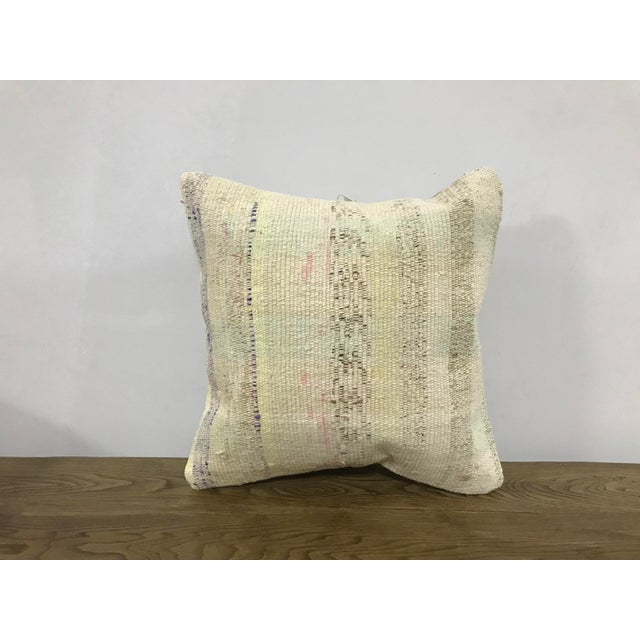 Boho Turkish Handmade White Kilim Pillow Cover For Sale In Phoenix - Image 6 of 6