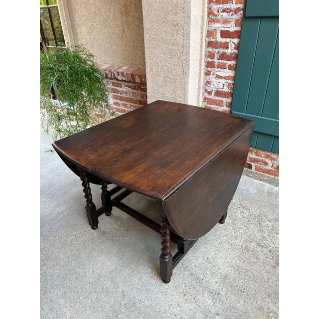 Wood Antique English Drop Leaf Sofa Kitchen Table Barley Twist Tiger Oak Gate Leg For Sale - Image 7 of 18