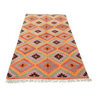 Vintage Diamond Design Kilim Rug - 63" X 106" For Sale