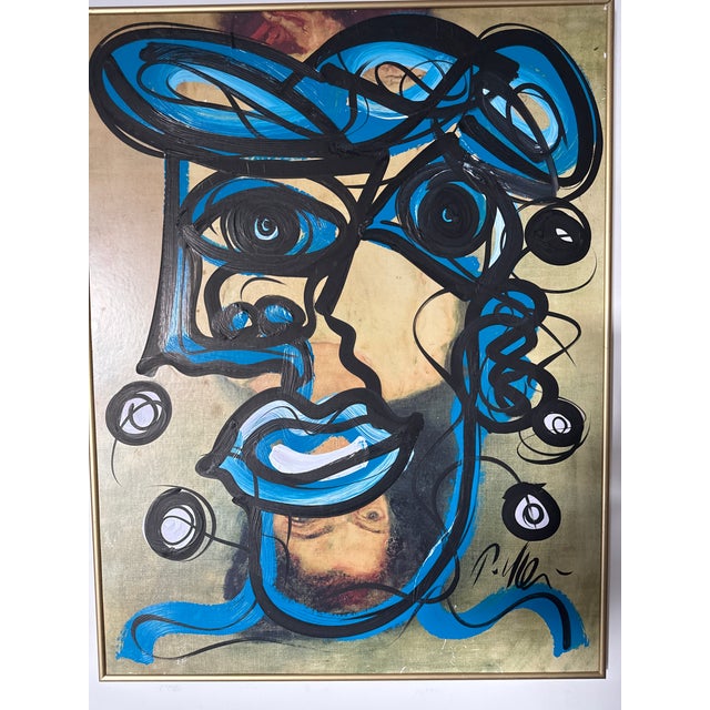Abstract 1970s Peter Keil “Blue Pablo Picasso” Cubist Painting For Sale - Image 3 of 6