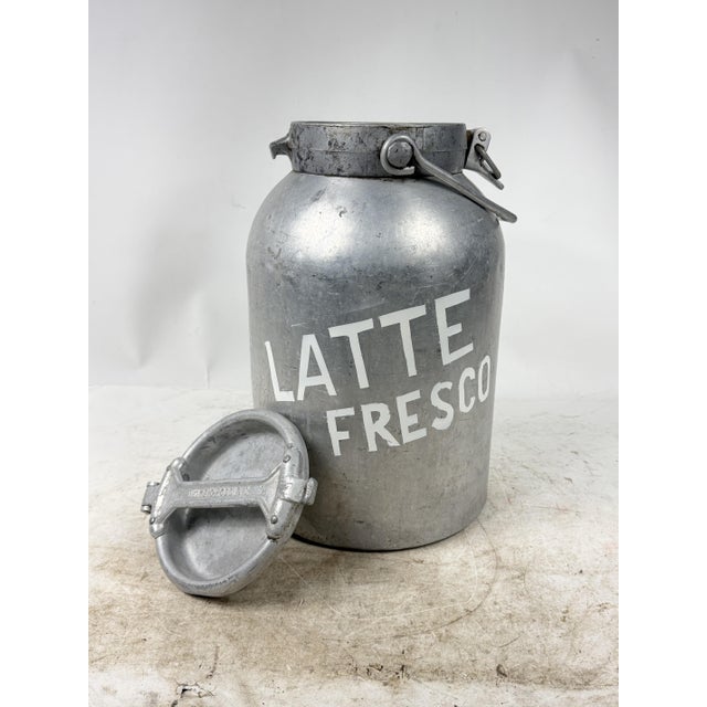 Italian aluminum fresh milk can, 1950s. An excellent collectible and themed decor item.