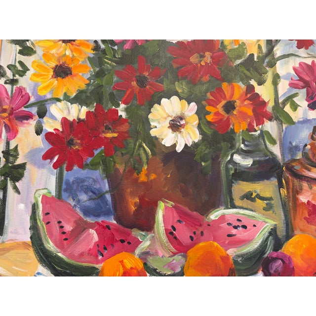 French Country 1990's Garden Party Painting by Truly Boring From Newport Beach, Ca For Sale - Image 3 of 4